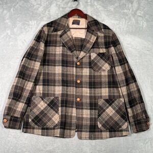 Vintage‎ Pendleton Sport Coat Mens XL Brown Plaid Wool Blazer Jacket Wallachs